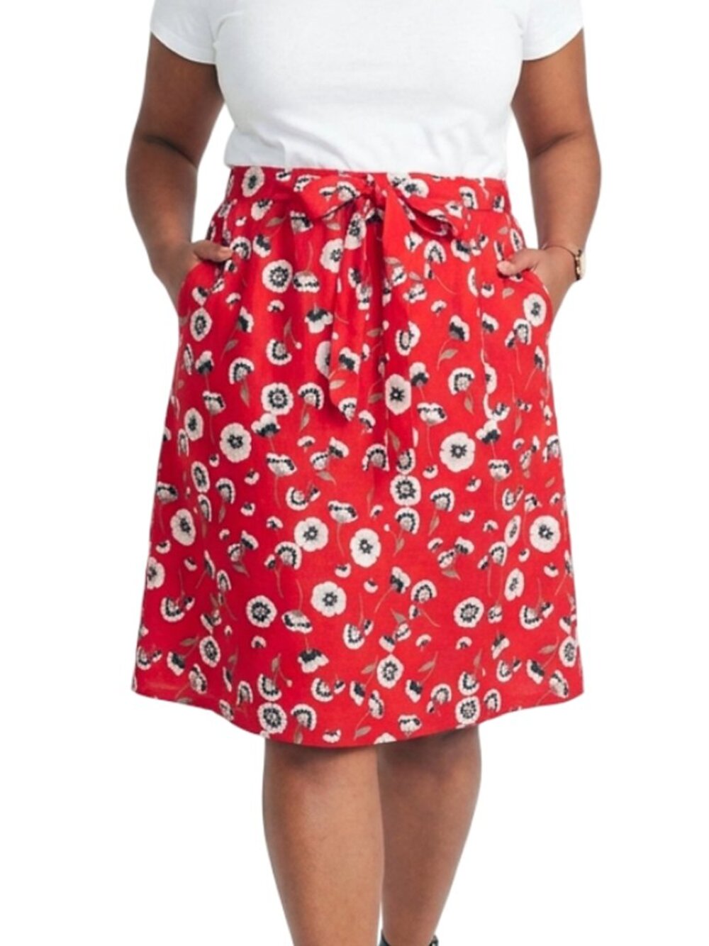 J. Crew Poppy Red Lilac Multi Linen Cotton Blend Skirt Self Tie Sash Belt NWT